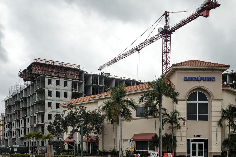 A view of the first of three apartment buildings at PGA Station from January 2022.