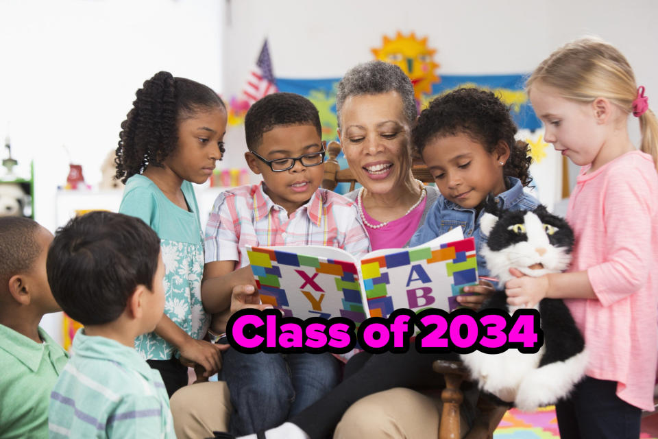 Class of 2034 written over a kindergarten class