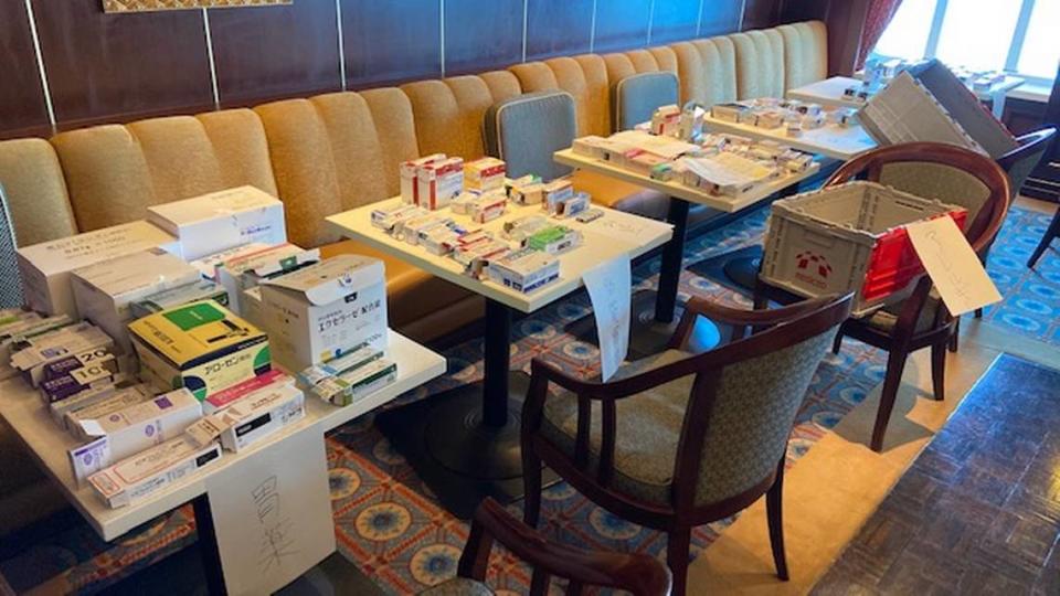 Forty-five pharmacists from the Japanese Ministry of Health took over the dining room aboard the Diamond Princess to fill prescriptions for passengers during the ship’s 14-day quarantine.
