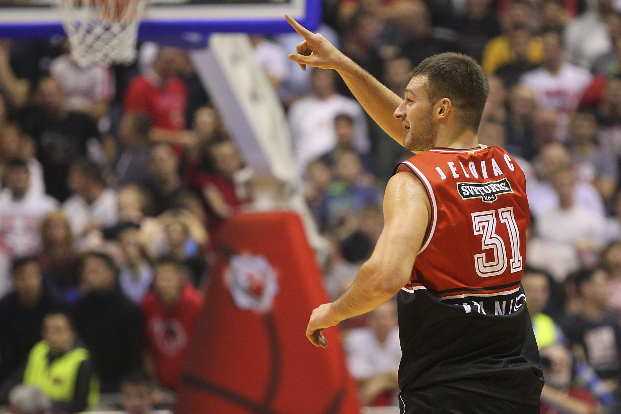 BELGRADE, SERBIA - NOVEMBER 15:  Stevan Jelovac, #31 of Lietuvos Rytas Vilnius in action during the 2013-2014 Turkish Airlines Euroleague Regular Season Date 5 game between Crvena Zvezda Telekom Belgrade v Lietuvos Rytas Vilnius at Pionir on November 15, 2013 in Belgrade, Serbia.  (Photo by Marko Metlas/Euroleague Basketball via Getty Images)