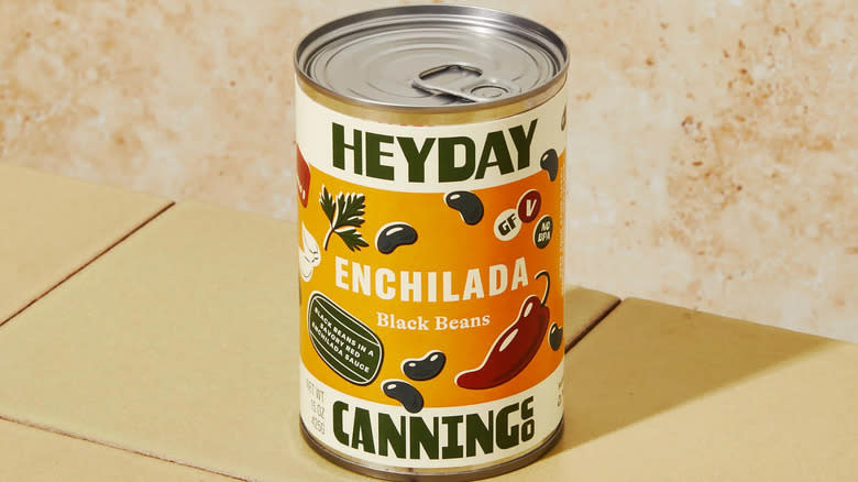A can of Heyday Enchilada Black Beans