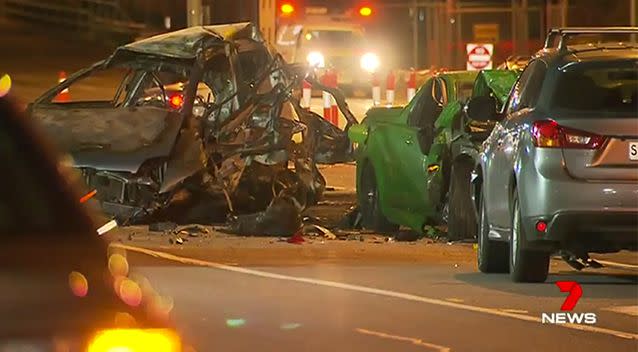 One of the vehicles was barely recognisable after the crash. Photo: 7 News