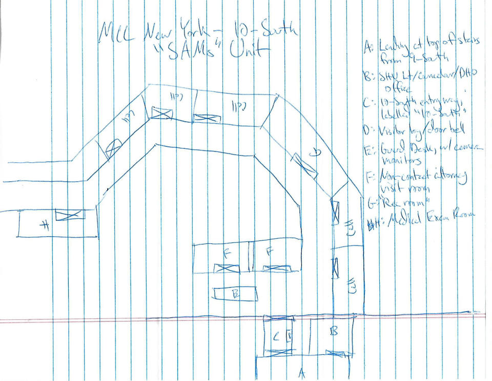 A sketch of the MCC 10-South "SAMs" Unit made by Marty Gottesfeld during his time at the MCC. (Photo: courtesy of Dana Gottesfeld)