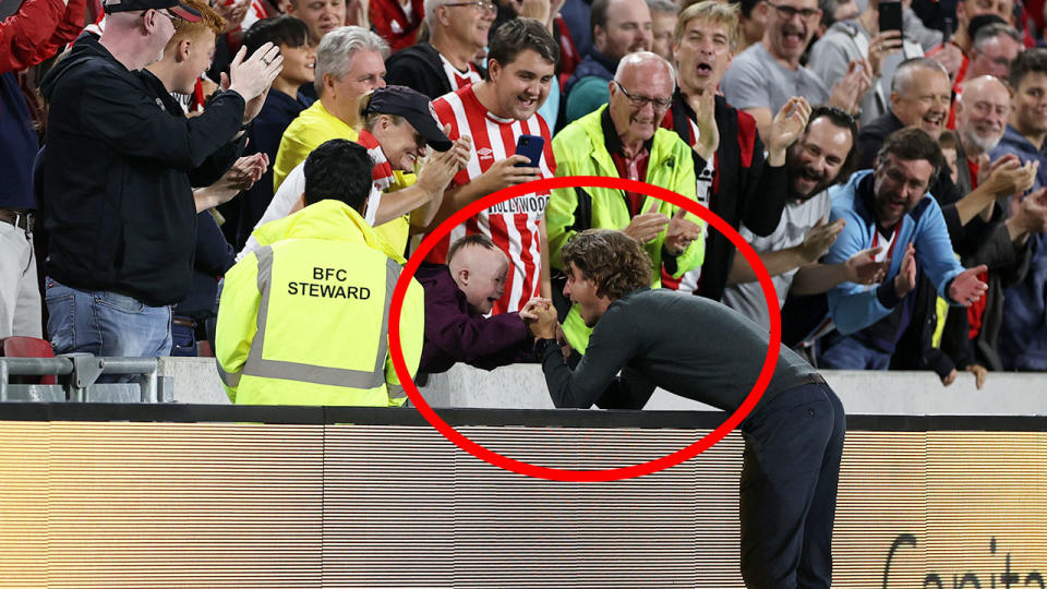 Seen here, Brentford manager Thomas Frank's magical moment with a young fan.