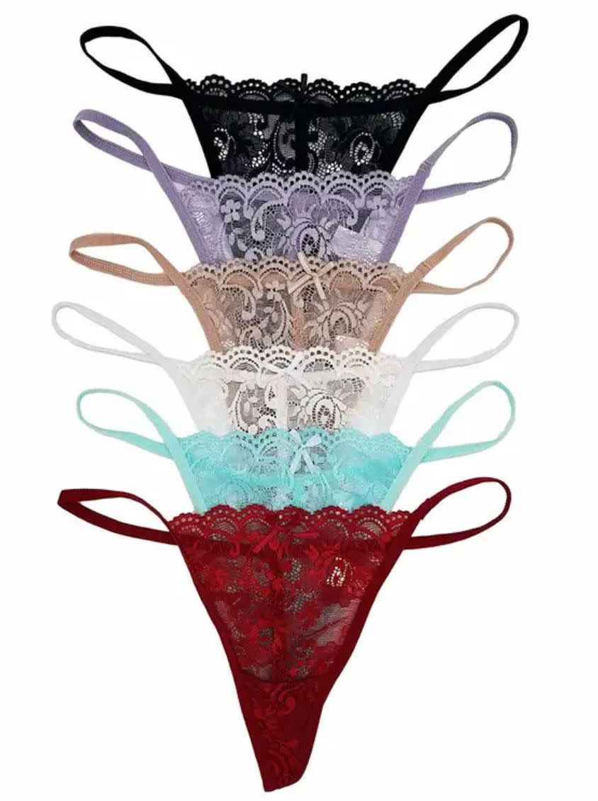They're designed with a floral lace and discrete silhouette so the only people who can see them are the ones you want to see them.<br /><br /><strong>Promising review:</strong> "Sexy and comfortable. These are amazing. My husband loves them on me. Out of all six, one seam came loose on one pair...though we could've just been rough with them on the honeymoon." &mdash; <a href="https://amzn.to/3sJ0Dzh" target="_blank" rel="noopener noreferrer">TnA</a><br /><br /><strong>Get a pack of six from Amazon for <a href="https://amzn.to/3sJ0Dzh" target="_blank" rel="noopener noreferrer">$12.99</a> (available in sizes S-XL).</strong>