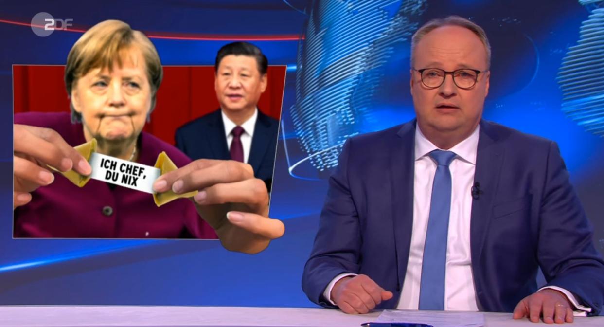 Zum Handel mit China meinte Oliver Welke in der "heute-show": "Geld aus China ist wie eine Droge - und Deutschland ist der größte Junkie." (Bild: ZDF)