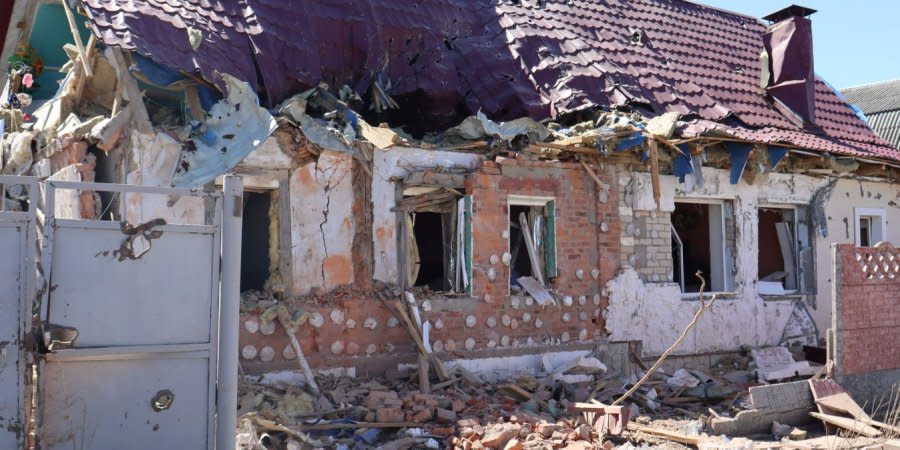 Houses damaged by a Russian shelling in Kharkiv Oblast