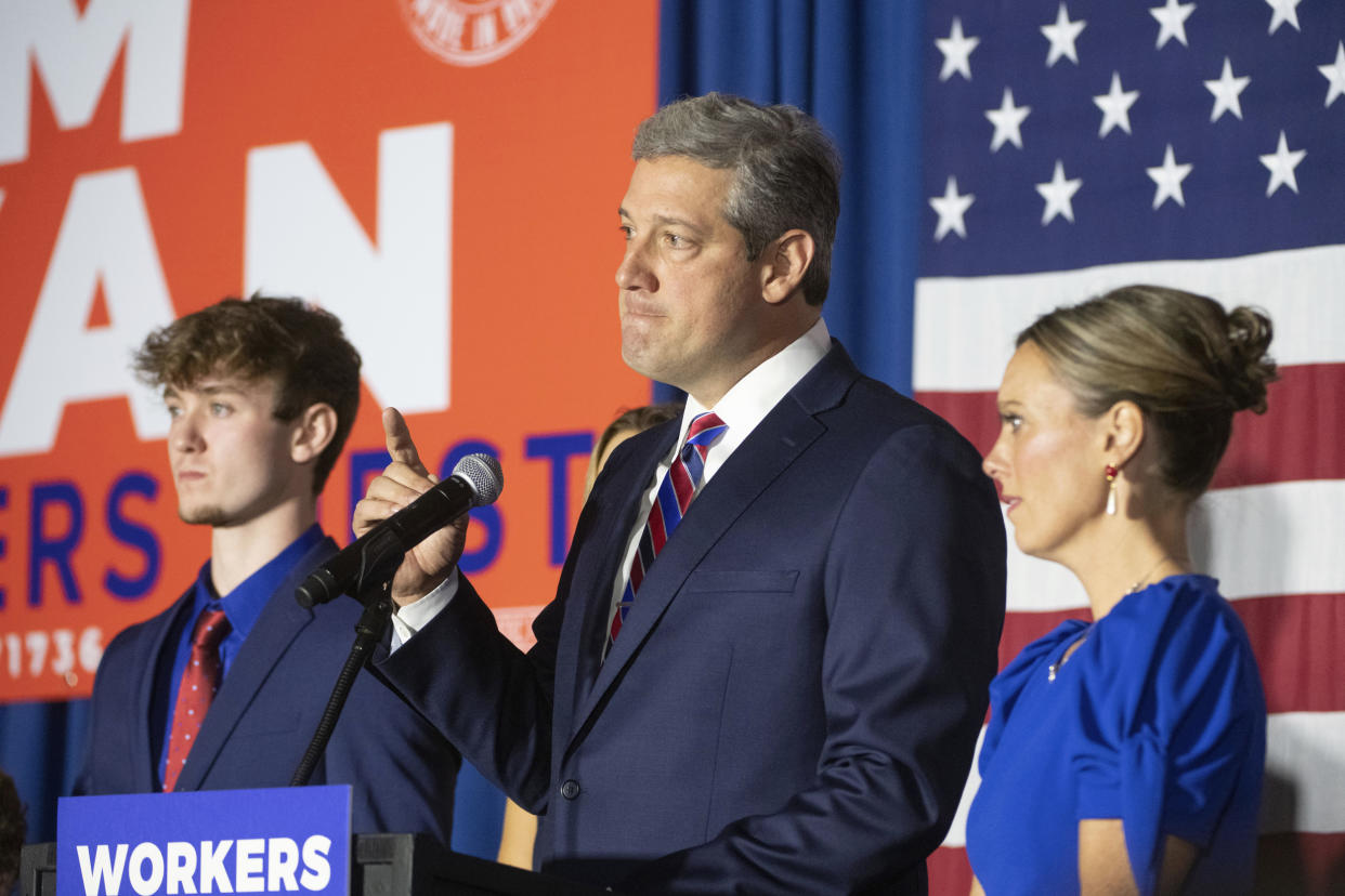 Tim Ryan gives his concession speech during an election night campaign event in Boardman, Ohio, on Nov. 8, 2022.  (Phil Long / AP)