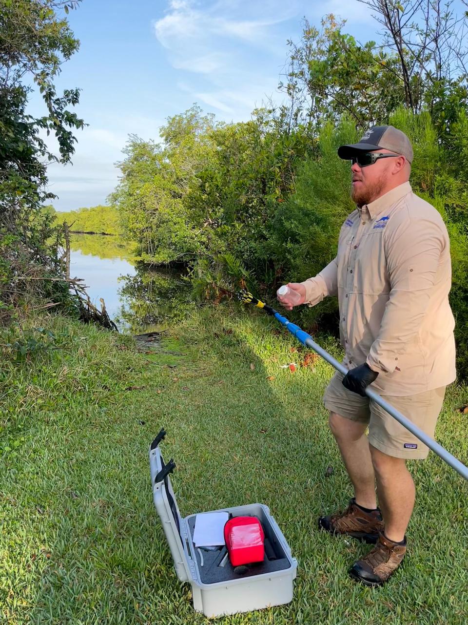 Calusa Waterkeeper Codty Pierce gets ready to sample the Caloosahatchee for fecal bacteria, as his nonprofit does monthly.