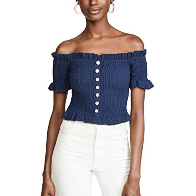 <a rel="nofollow noopener" href="https://www.shopbop.com/last-night-shirred-crop-top/vp/v=1/1577358695.htm?fm=pd_sb_pd_sims_v_1&os=false&extid=affprg_linkshare_SB-30KlfRmrMDo&cvosrc=affiliate.linkshare.30KlfRmrMDo" target="_blank" data-ylk="slk:Suboo Last Night Shirred Crop Top, Shopbop, $130;elm:context_link;itc:0;sec:content-canvas" class="link ">Suboo Last Night Shirred Crop Top, Shopbop, $130</a>