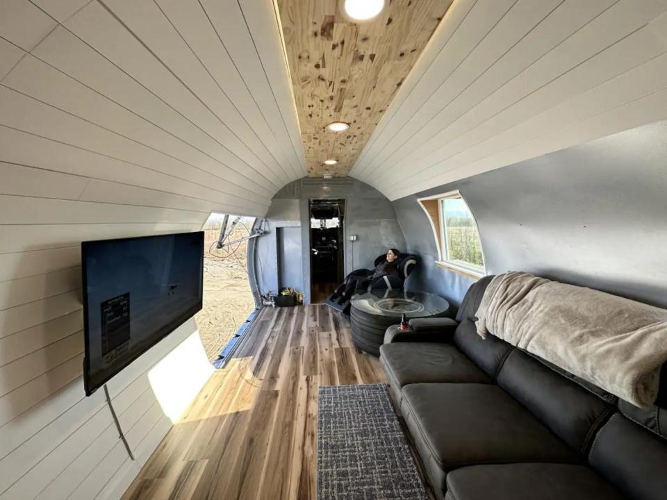The living space in Kotwicki's airplane conversion.
