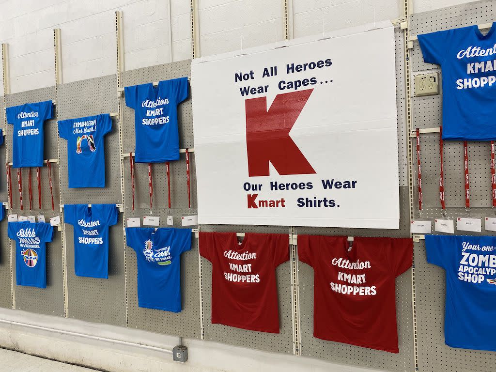 "Not all heroes wear capes, our heroes wear Kmart shirts" sign at Willow Street Kmart