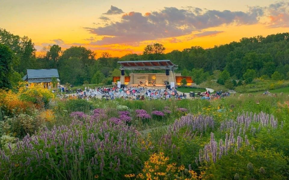 The Schneider Family Grand Garden makes for a scenic sunset backdrop for Green Bay Botanical Garden's summer concerts.