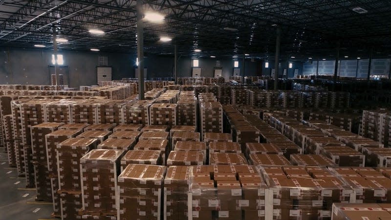 The warehouse containing thousands of boxes of Pokemon cards.