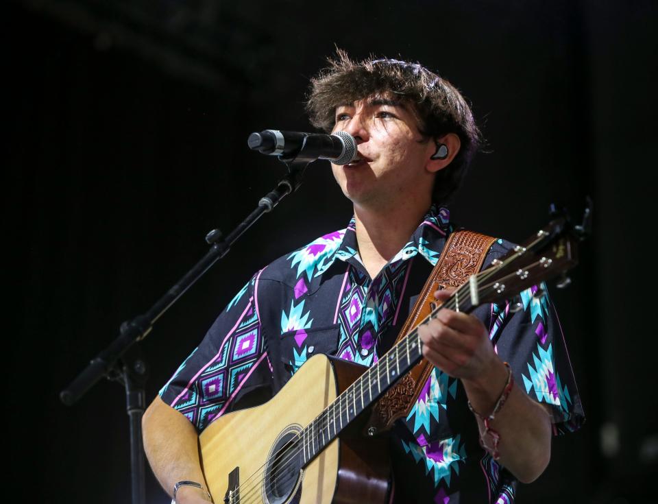 Wyatt Flores performs in the Palomino tent during Stagecoach country music festival in Indio, Calif., Friday, April 26, 2024.