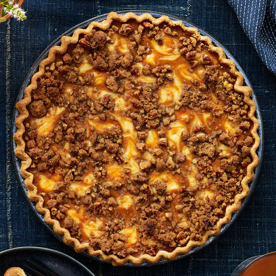 Cream Cheese Pumpkin Pie with Pecan Streusel