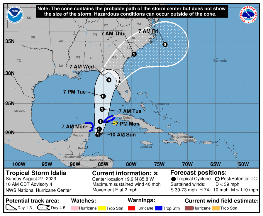 Tropical Storm Idalia as of 10 a.m. Sunday, Aug. 27, 2023.