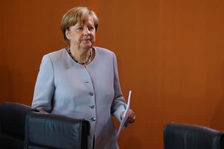 German Chancellor Angela Merkel attends the weekly cabinet meeting at the Chancellery in Berlin, Germany June 28, 2017. REUTERS/Hannibal Hanschke