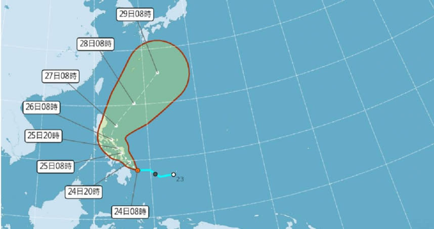 今年首颱「艾維尼」目前預估對台灣的直接影響不大。（圖／翻攝自氣象署）