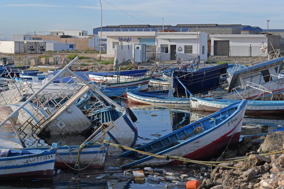 FILE Migrant boats at the port of the central Tunisian city of Sfax, on October 4, 2022. (AFP via Getty Images)