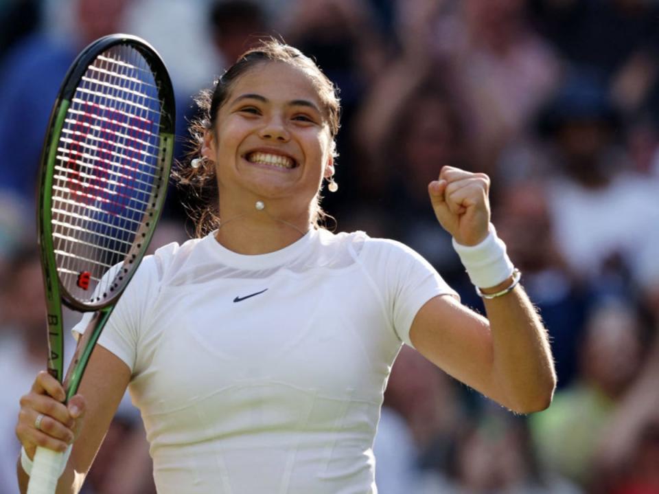 Emma Raducanu celebrates her victory (AFP via Getty Images)