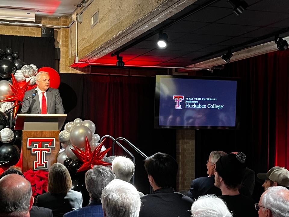 Christopher Huckabee, alumni and former chairman of the Texas Tech System Board of Regents thanked those in the audience who help him make this gift a possibility. The new naming is in honor of Tommie J. Huckabee, his father.