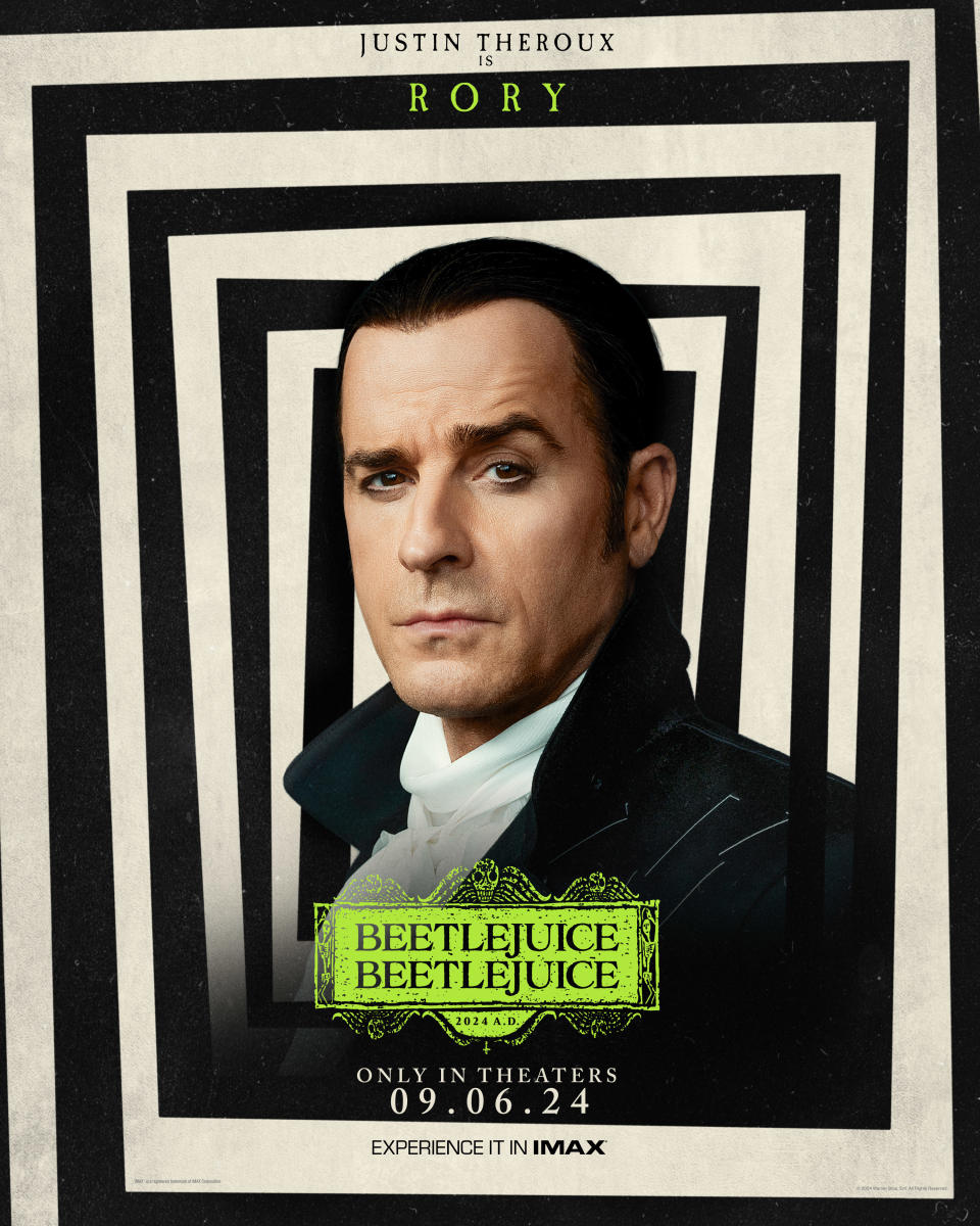 Justin Theroux as Rory in the Beetlejuice sequel. Theatrical release on 09.06.24. IMAX logo at the bottom