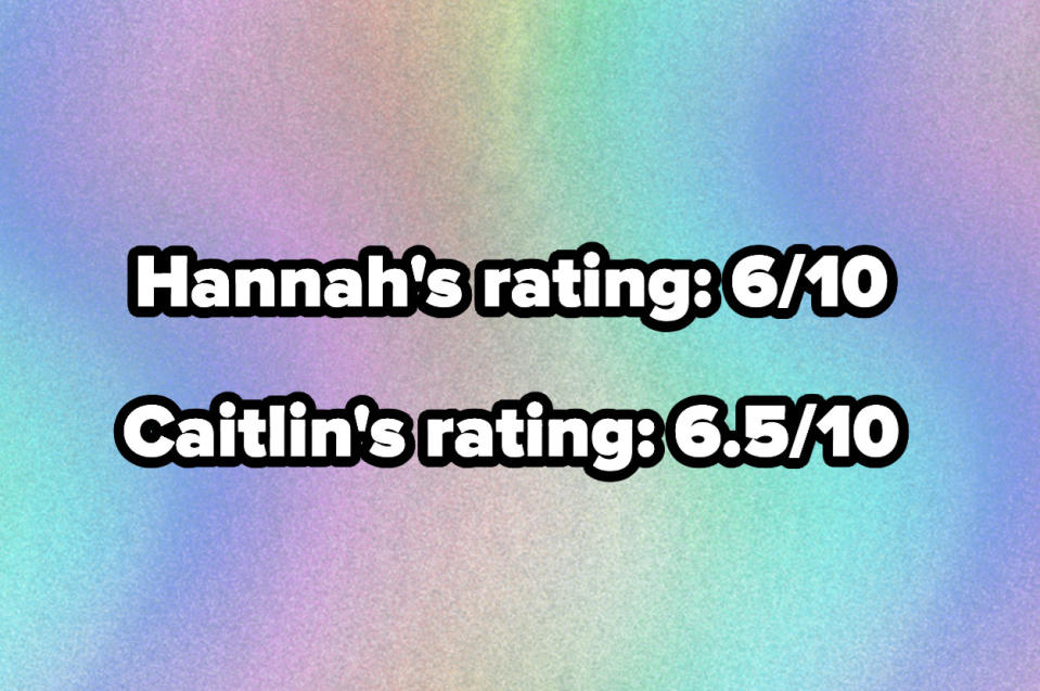 text reading, "Hannah's rating 6/10 and caitlin's rating 6.5/10"