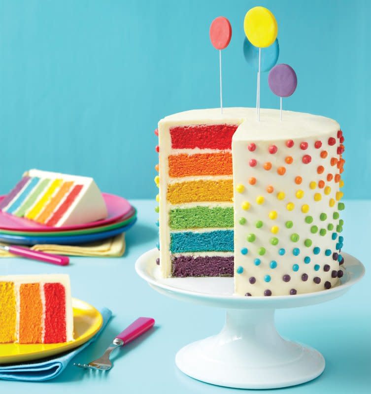 <p>Parade</p><p>This is a deceptively easy cake to create—simply set aside the time to tint and bake the layers.</p><p><strong>Get the recipe: <a href="https://parade.com/334610/parade/how-to-make-a-rainbow-layer-cake/" rel="nofollow noopener" target="_blank" data-ylk="slk:Rainbow Layer Cake;elm:context_link;itc:0;sec:content-canvas" class="link "><em>Rainbow Layer Cake</em></a></strong></p>