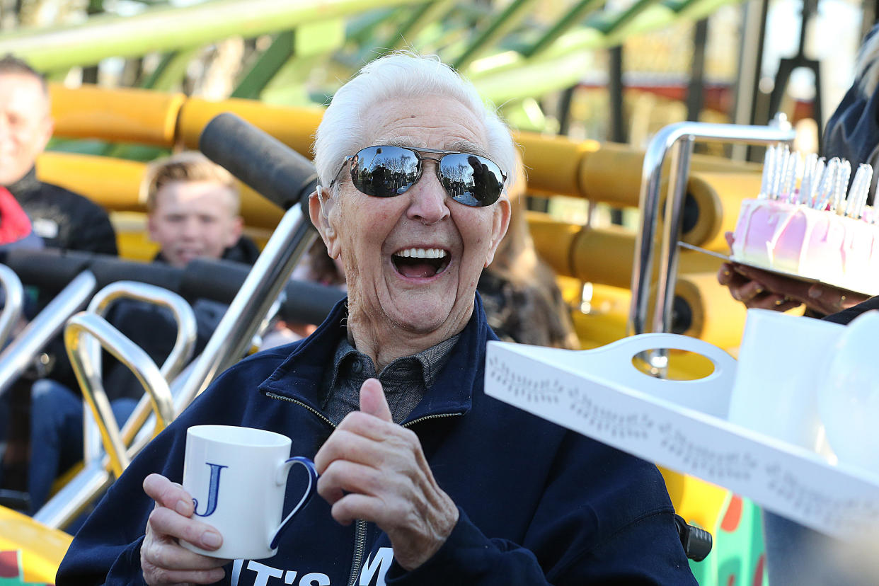 Jack Reynolds was 105 years old when he rode the Twistersaurus rollercoaster to raise money for the Derbyshire, Leicestershire and Rutland Air Ambulance fund at Flamingo Land in Malton, North Yorkshire.