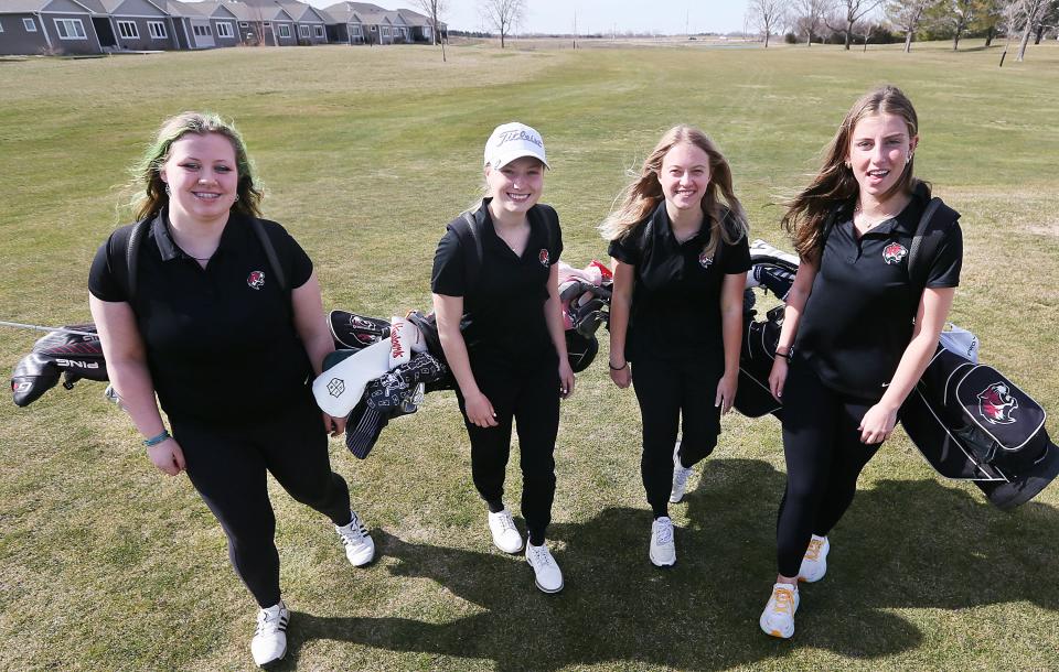 Gilbert senior girls golfers (from left) Macy Underwood, Eden Lohrbach, Josie Dukes and Haley Loonan are excited for their final season hitting the links for the Tigers. The veteran quartet hopes to lead Gilbert to a repeat Class 3A team state championship.