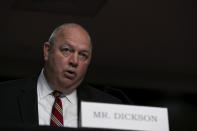 Federal Aviation Administration administrator Stephen Dickson testifies during a hearing of the Senate Commerce, Science, and Transportation Committee on Capitol Hill on Wednesday, June 17, 2020, in Washington. (Graeme Jennings/Pool via AP)