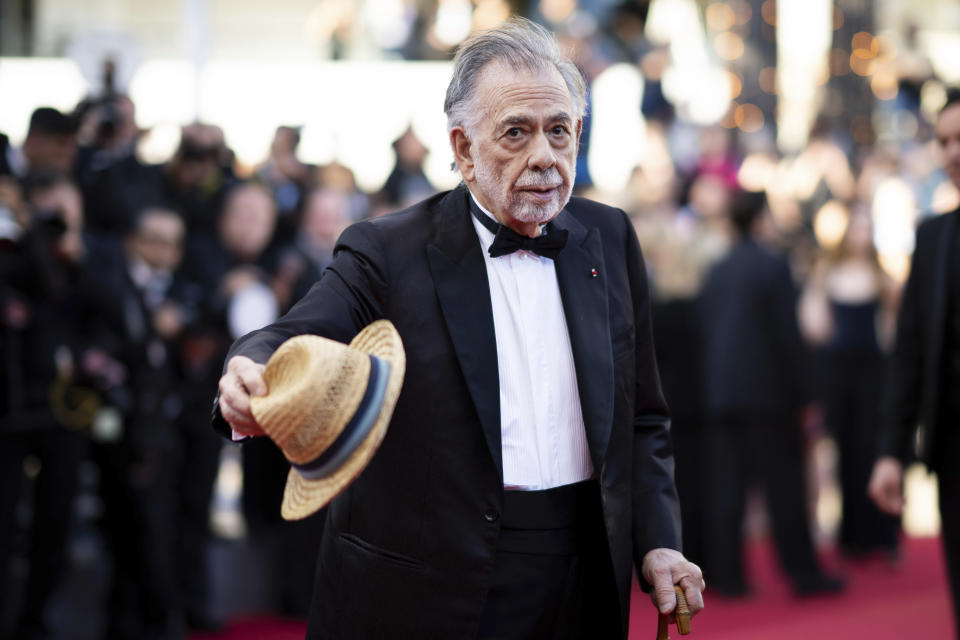 Director Francis Ford Coppola poses for photographers upon arrival at the premiere of the film 'Megalopolis' at the 77th international film festival, Cannes, southern France, Thursday, May 16, 2024. (Photo by Scott A Garfitt/Invision/AP)