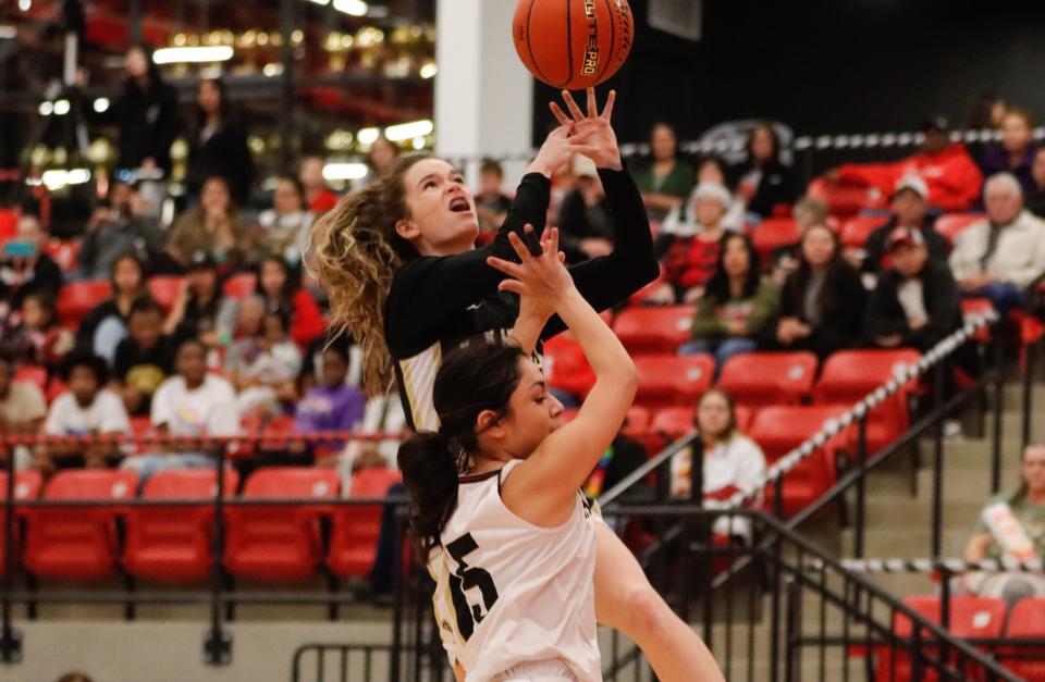 Lamesa's Reagan Derington (11) shoots a layup against Brownfield in a District 3-3A basketball game, Friday, Jan. 6, 2023, at Brownfield High School in Brownfield.