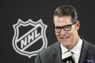 General manager Bill Armstrong, of the yet to be named NHL Utah hockey team, speaks during a news conference at the Delta Center Wednesday, April 24, 2024, in Salt Lake City. (AP Photo/Rick Bowmer)