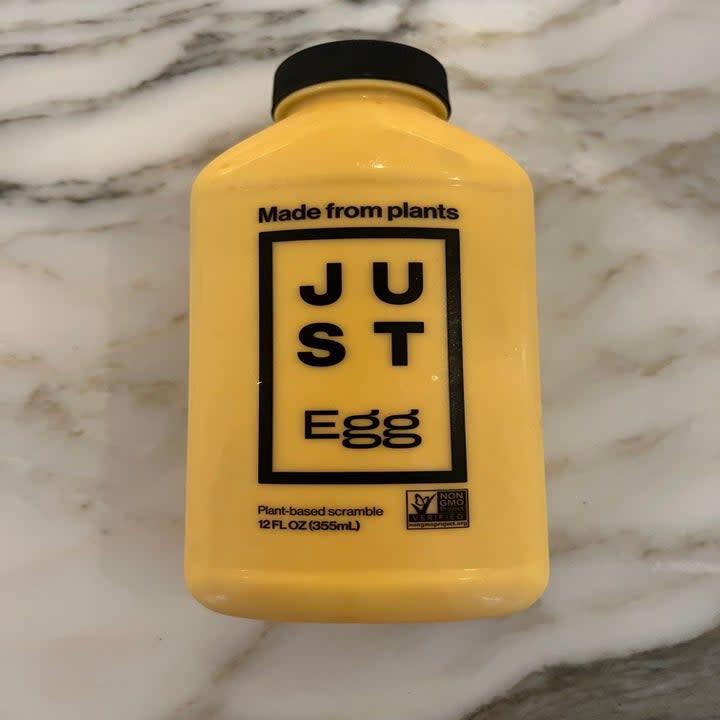 A bottle of Just eggs.