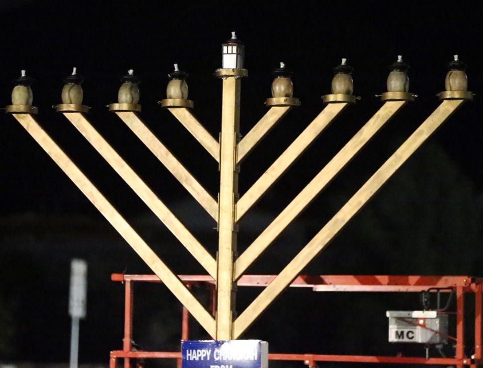 A large menorah outside Chabad Lubavitch of El Paso was lit in 2018.