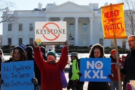 Activists hold a rally against government approval of the planned Keystone XL oil pipeline, in front of the White House in Washington January 10, 2015. REUTERS/Jonathan Ernst