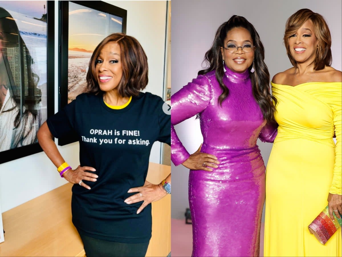 Gayle King hilariously wears ‘Oprah is Fine’ shirt after her friend had stomach virus (Instagram / Getty Images)