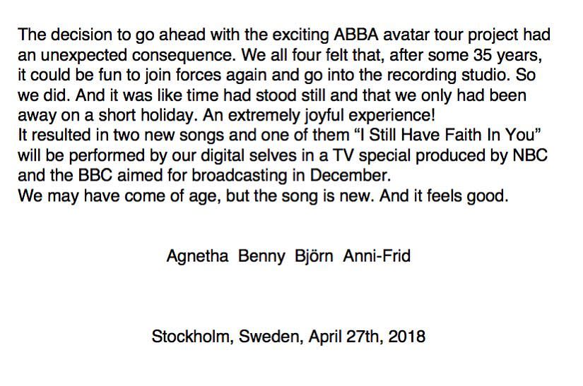 Avatar versions of ABBA will perform the group's new music as part of a TV broadcast set to air later this year.