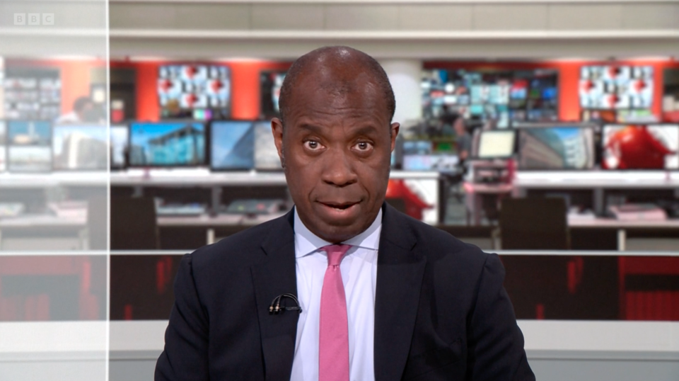 Clive Myrie presenting News at Ten (BBC)