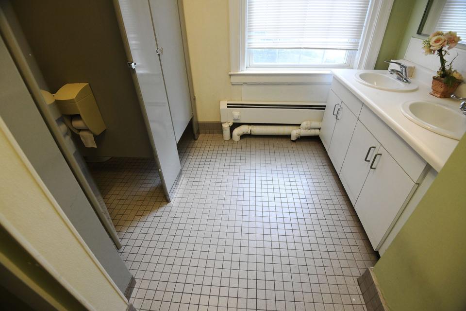 A Sheltering Arms bathroom that will be renovated tied to an announcement that the 1926 assisted living for elderly building  will undergo $4.5 million in renovations in Norwich.