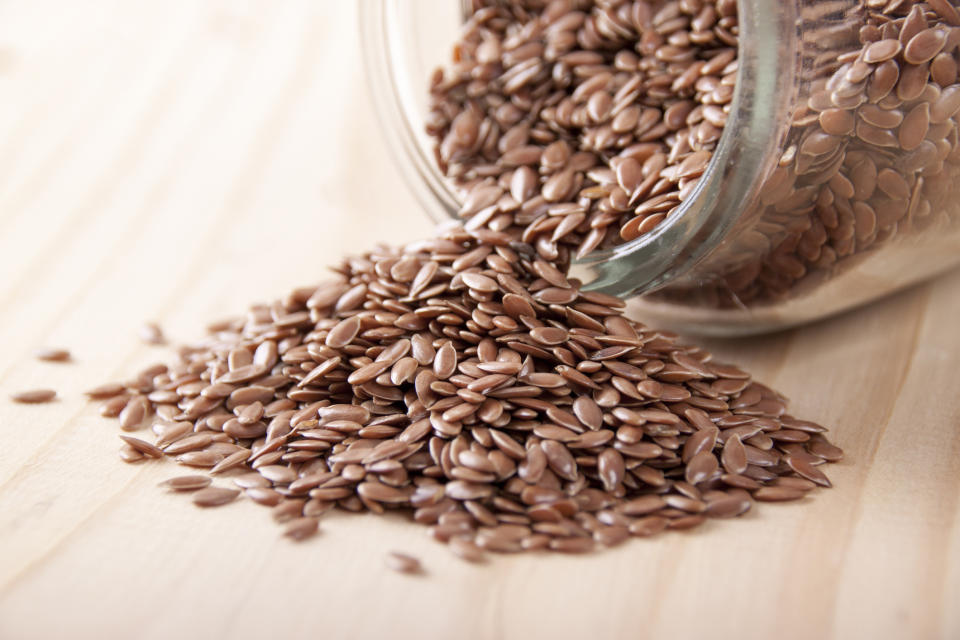 Close up of flax seeds on table