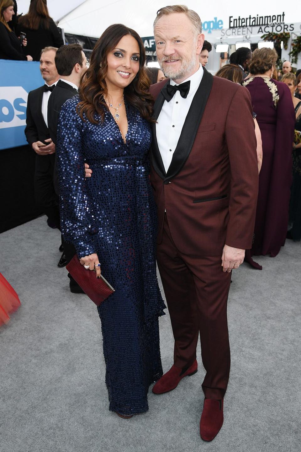 <strong>"I grab his butt so he smiles in pictures. … My husband is a product of the disco era and the first person to hit the dance floor, clothes just start flying off."</strong> — Jared Harris’ wife Allegra Riggio, revealing some intimate fun facts about him, on the red carpet 