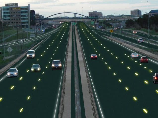 An artist's rendition of a motorway lined with solar panels. Source: Solar Roadways