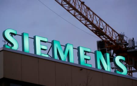 Logo of German industrial group Siemens is seen in Zurich