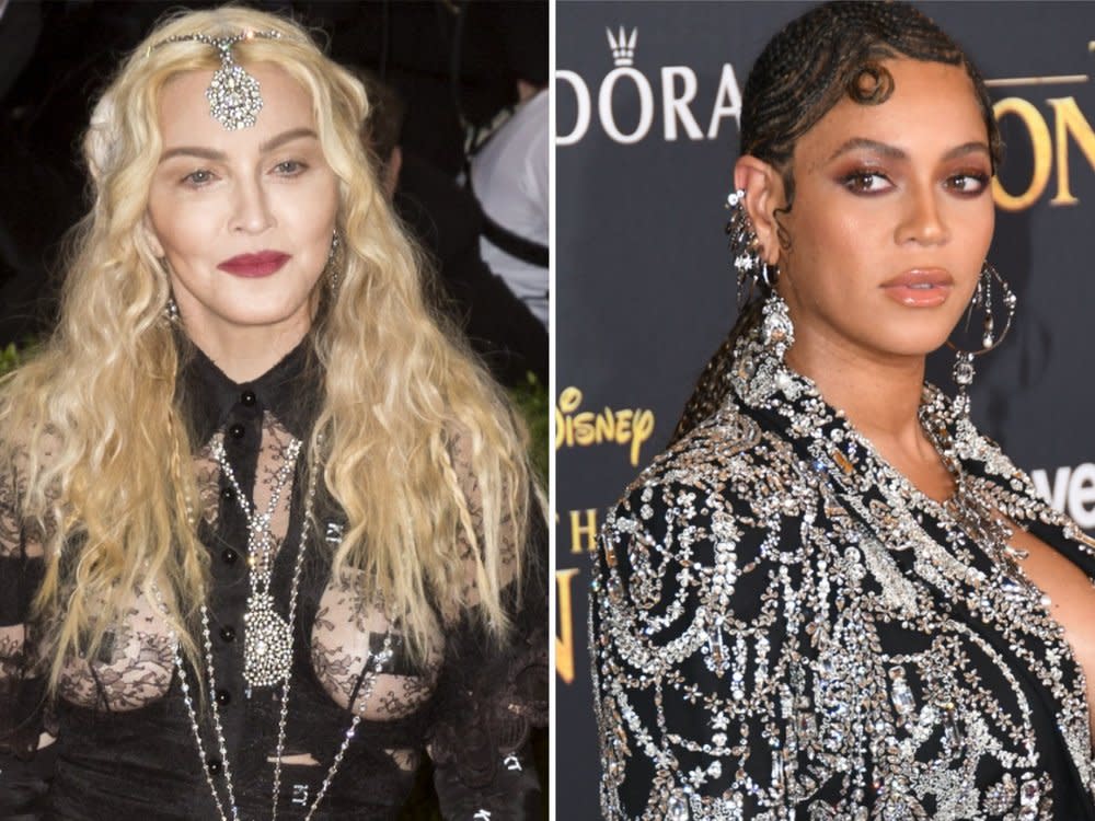 Madonna (li.) ist in einem Song von Beyoncé zu hören. (Bild: Birdie Thompson/AdMedia/ImageCollect / Ovidiu Hrubaru/Shutterstock)