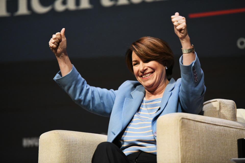 Sen. Amy Klobuchar (Minn.) speaks at the HuffPost Heartland Forum in Storm Lake, Iowa.