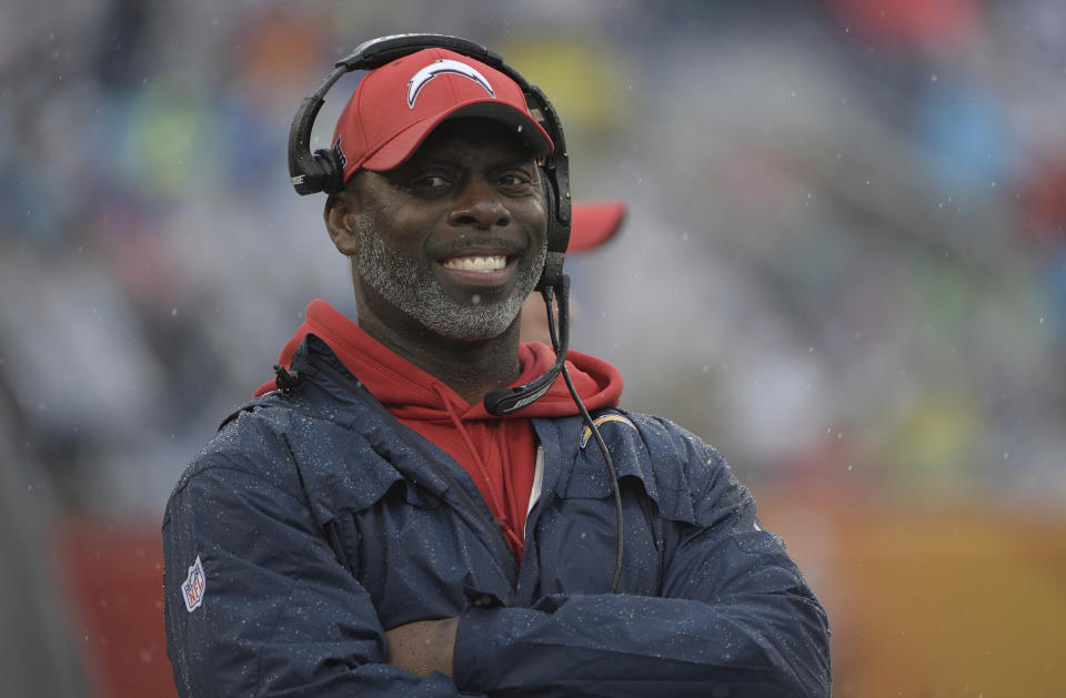 Los Angeles Chargers head coach Anthony Lynn will spend part of his summer break in Africa, where his foundation has helped build a primary school in Tanzania. (AP)