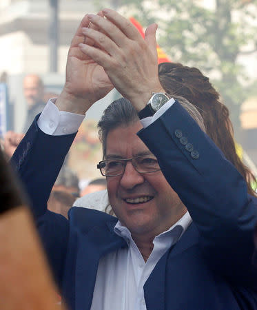 Jean-Luc Melenchon, leader of far-left opposition "France Insoumise" (France Unbowed) political party, attends a demonstration against the French government’s reform plans in Marseille as part of a national day of protest, France, April 19, 2018. REUTERS/Jean-Paul Pelissier